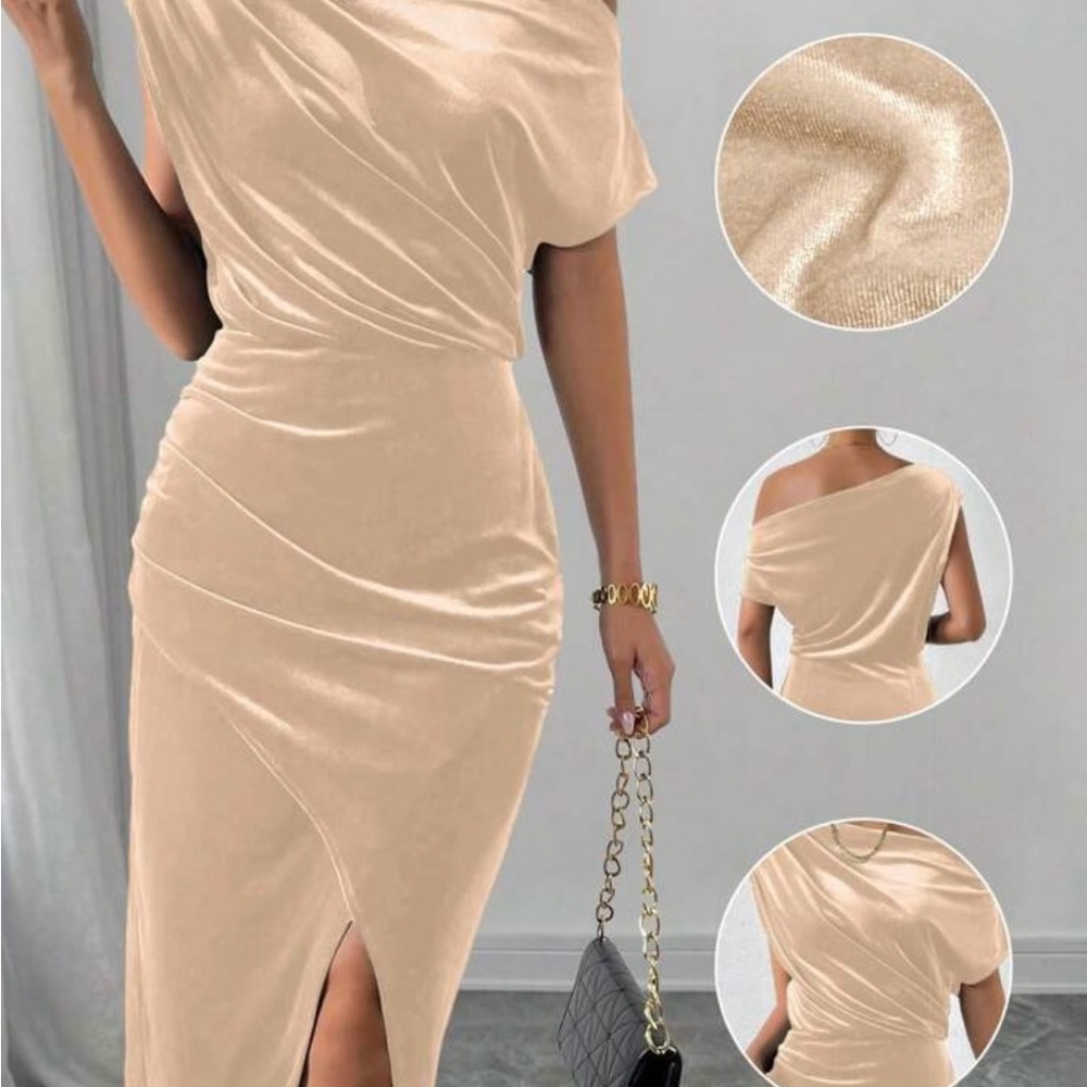 Elegant Cream Off-Shoulder Dress Size Large 8/10